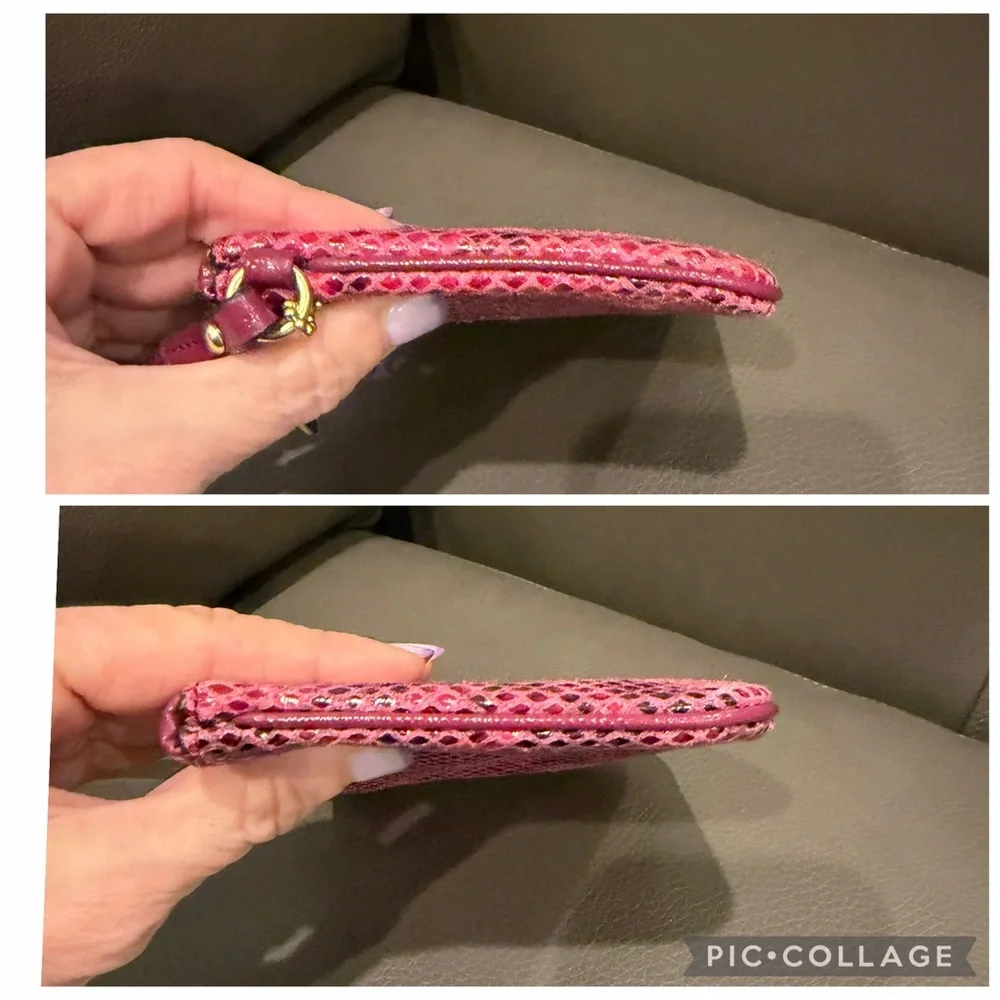 COACH Raspberry Python Leather Wristlet with Dusty - Picture 7 of 7